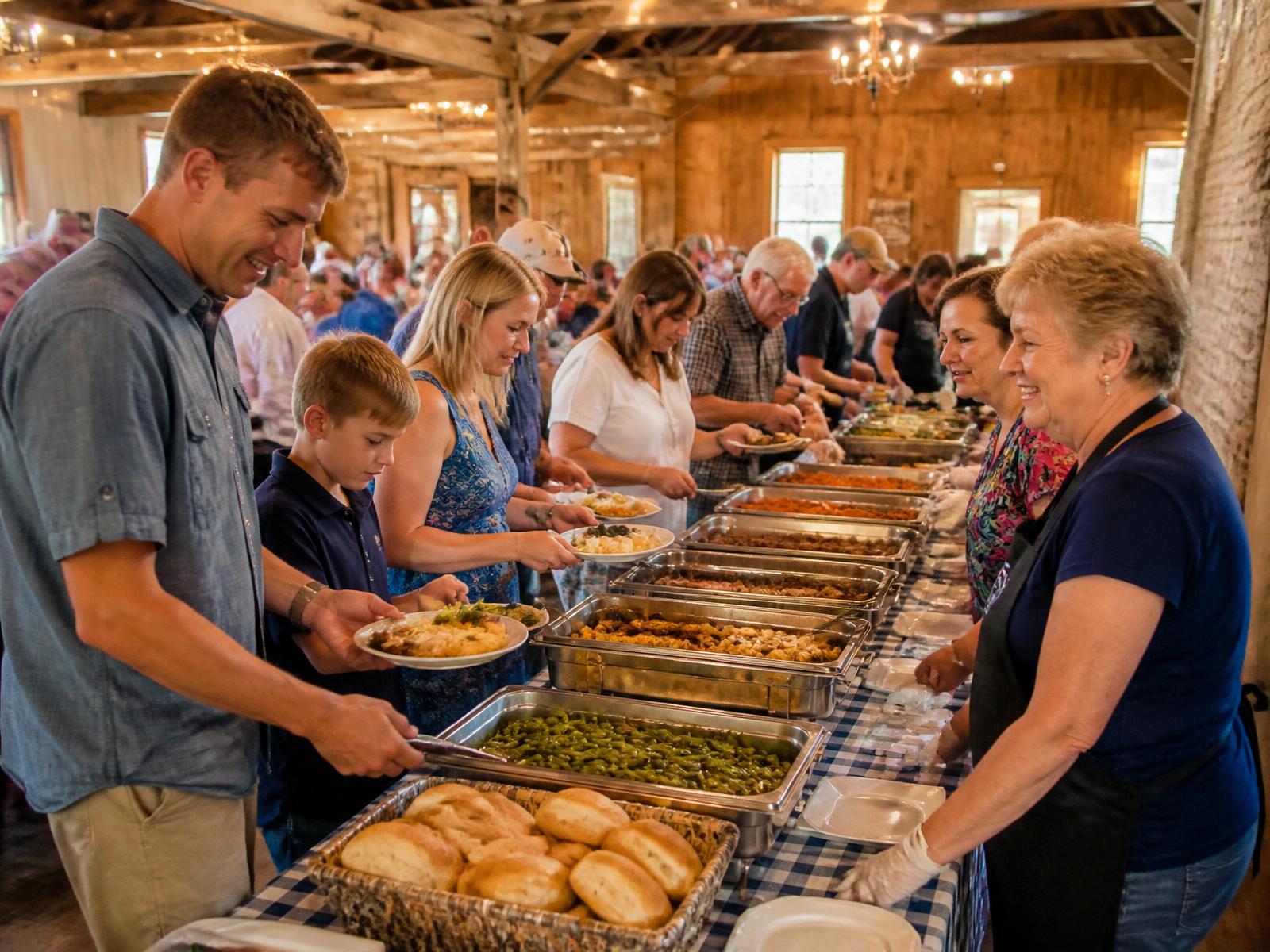 Community buffet dinner served by volunteers