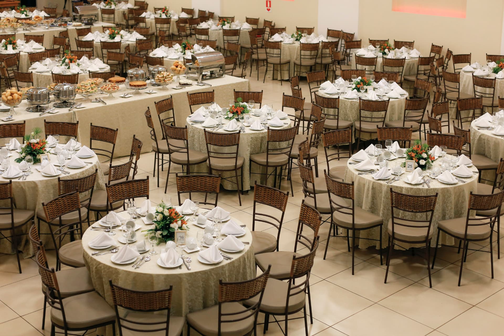 Corporate awards banquet with podium and screen