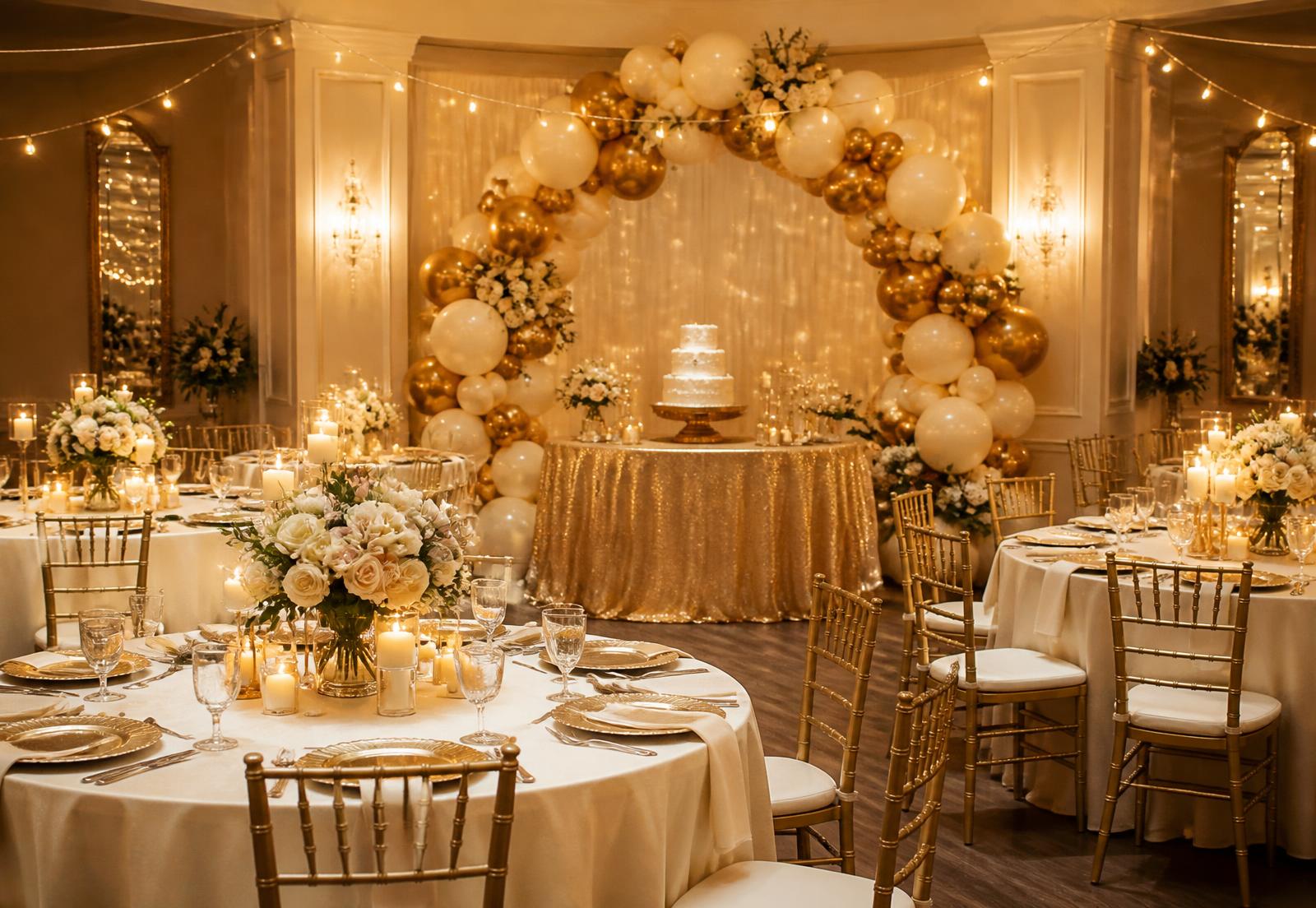 Celebration setup with gold accents