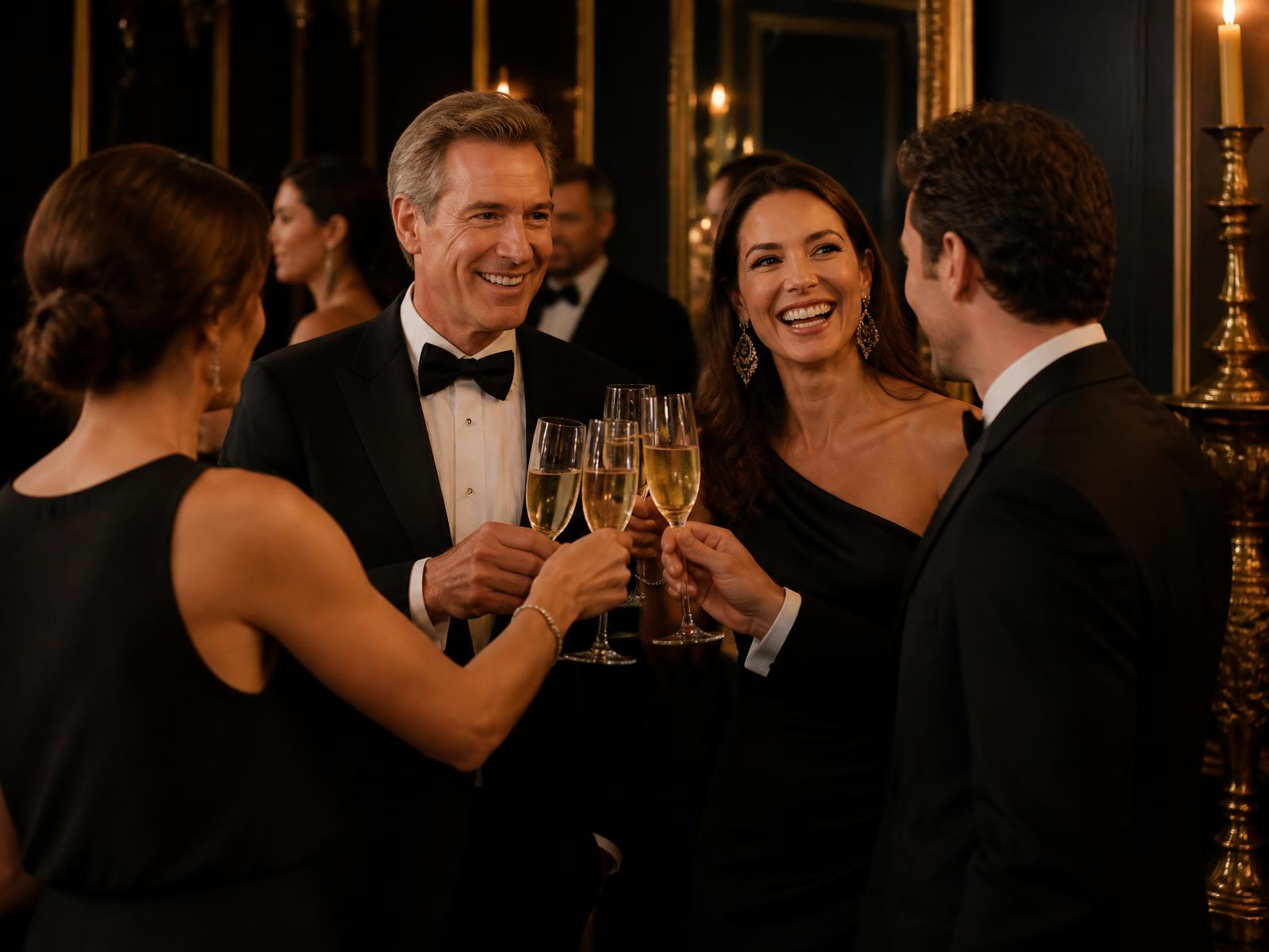 Guests toasting champagne at an evening reception